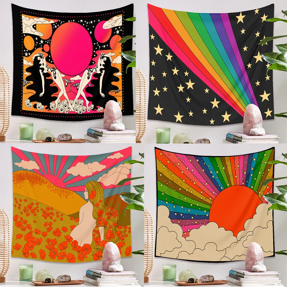 

ins colorful hanging tapestry fabric background wall covering home decoration wall blanket tapestry bedroom wall hanging decor