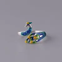 

[Original] S925 Silver Cloisonne Craft Peacock Open Screen Ring Female Fashion All-Match Open Phoenix Silver Ring