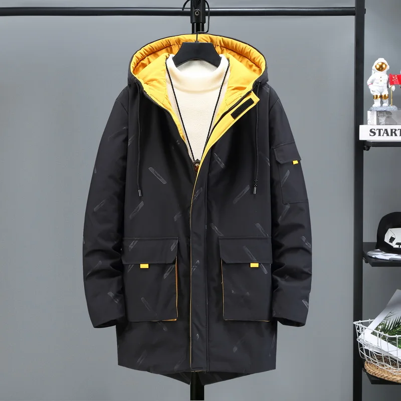 2022 Winter Men Coat Quilted Coat Cotton Padded Coat Polyester Men Autumn Fashion Long Jackets Hooded Black Plus Size 4XL-10XL