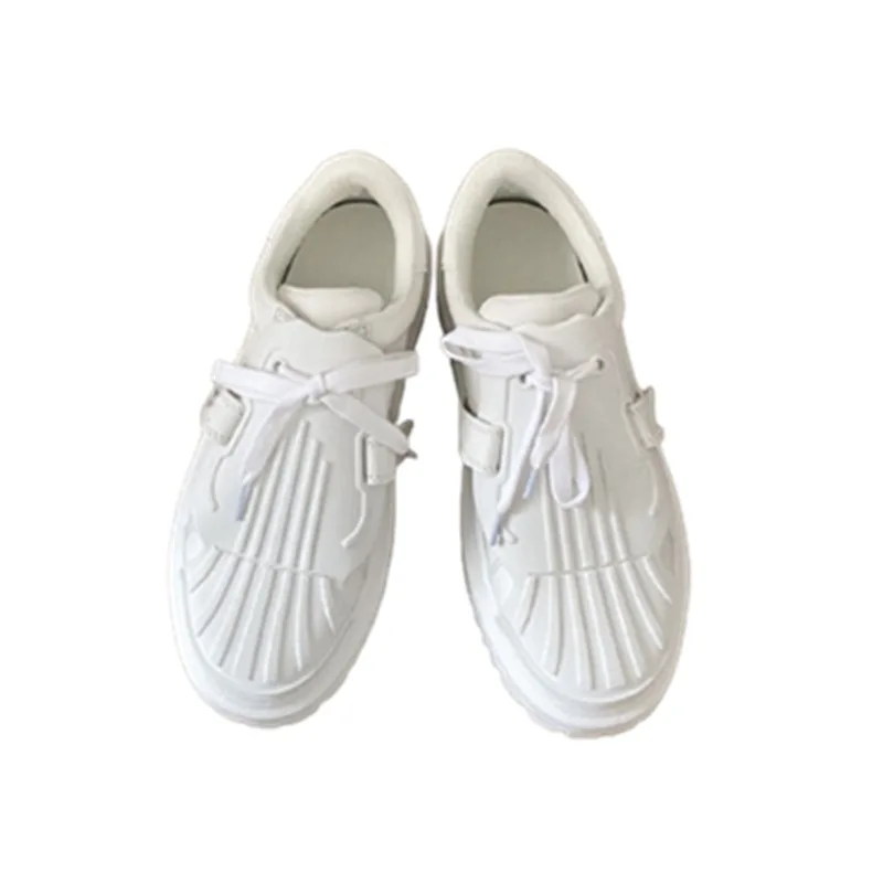 

2021 Spring New White Shoes Female Leather Flat Platform round Toe Invisible Elevated Shell Toe Board Shoes