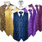 Высококачественный Шелковый мужской облегающий комплект из 4 предметов, жилет, синий, темно-синий, Пейсли, галстук, платок, запонки, костюм, жилет, куртка, набор с галстуком