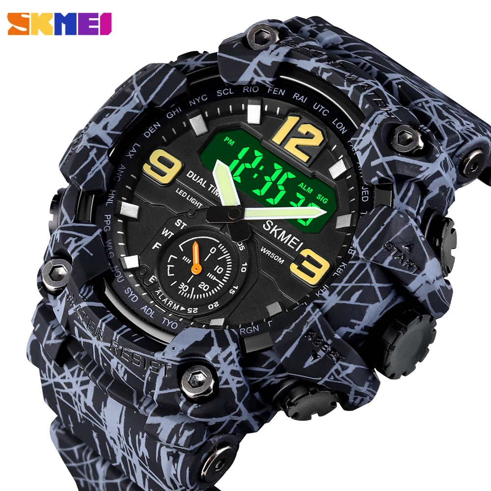 

SKMEI Sport Analog LED Electronic Quartz Mens Watches Military Chrono Digital Male Clock Waterproof Wristwatch Relogio Masculino