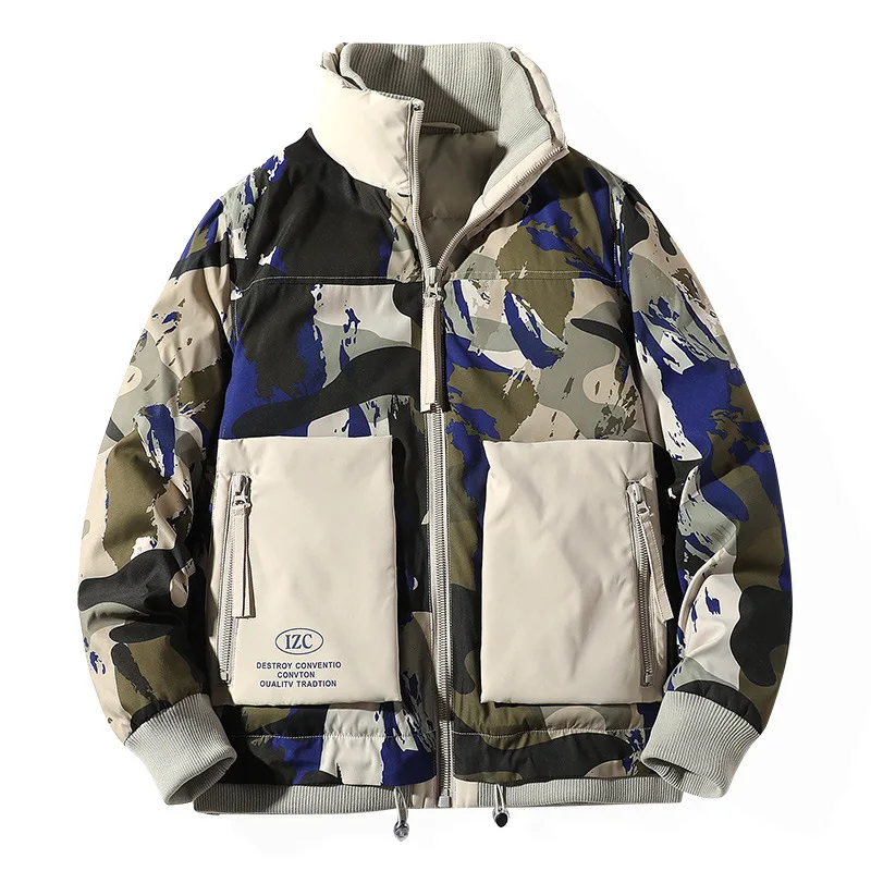 Камуфляжный мужской пуховик Зимний хип-хоп пэтчворк толстый зимний канадский