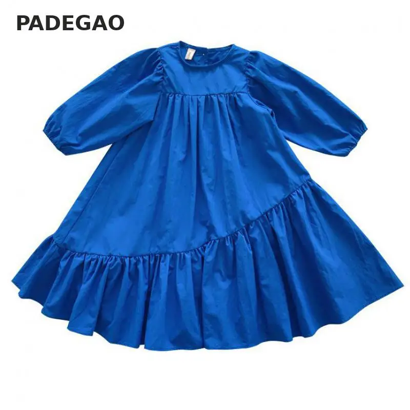 Платье для девочек с длинными рукавами и оборками хлопковые детские платья
