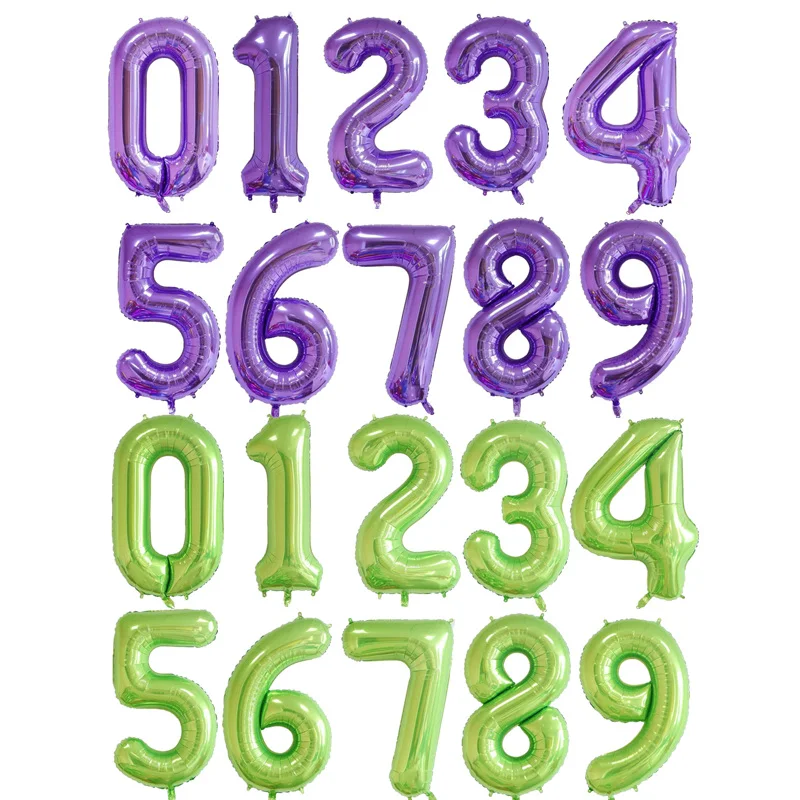 40 дюймов зеленый фиолетовый цифры шары гелиевые фольгированные украшения для