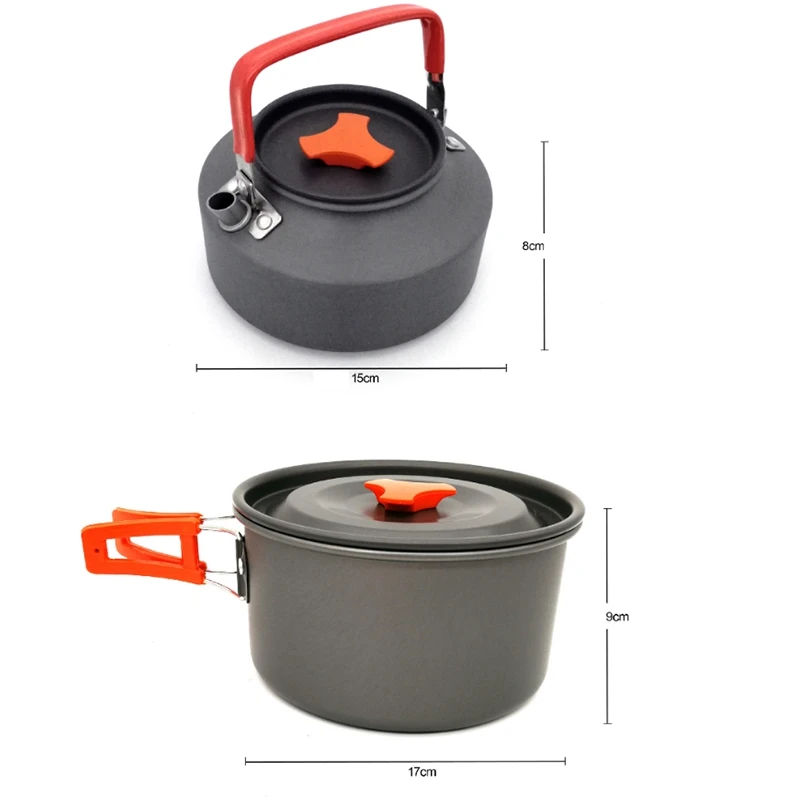 

Camping Cookware Kit Outdoor Aluminum Alloy Anodizing Cookware Kettle Kettle Pot Hiking Picnic Bbq Tableware Equipment