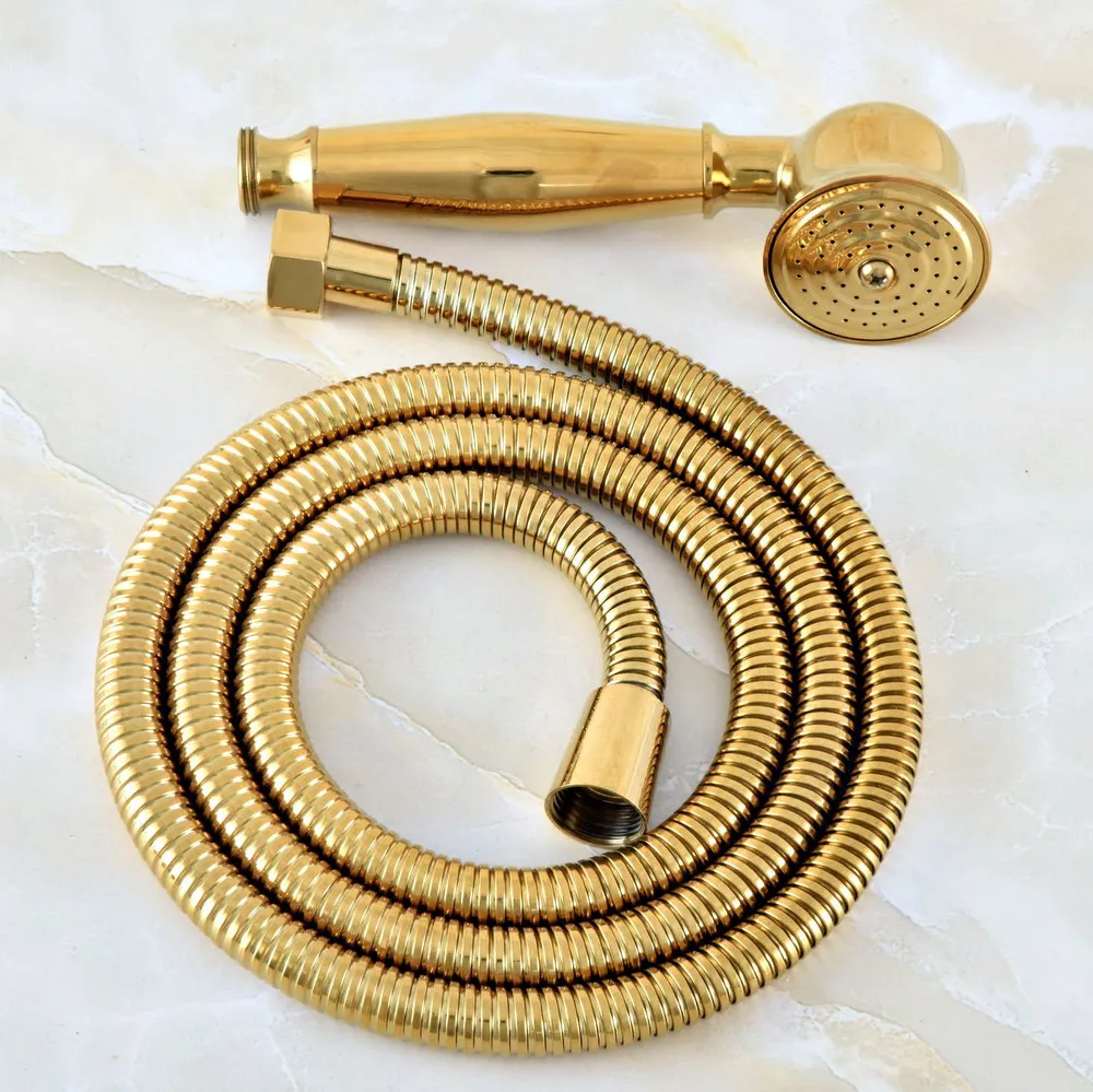 1 5m gold color brass flexible bathroom hand held shower hose and telephone style hand held shower head mhh043 free global shipping