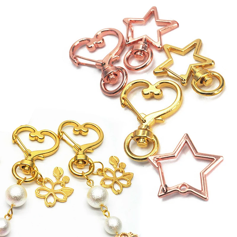 10Pcs/Lot Super Cute Star Heart Cat Animal Flower Hollow Key Chain Ring keychain DIY Accessories Lobster Clasp 2021 New | Украшения и
