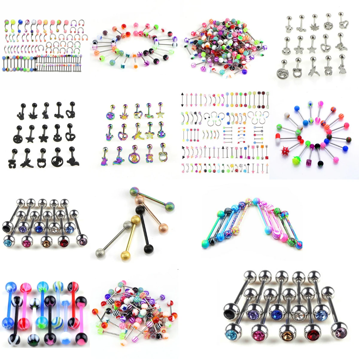 

1 Bag Mix Acrylic Stainless Steel Eyebrow Navel Belly Lip Tongue Ring Nose Bar Rings Body Piercing Jewelry Wholesale