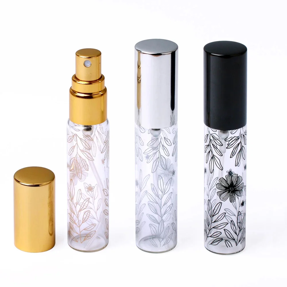 

10ml Mini Spray Perfume Bottle Empty Glass Atomizer Refillable Bottle Leaf Decorative Pattern Portable Cosmetic Makeup Container