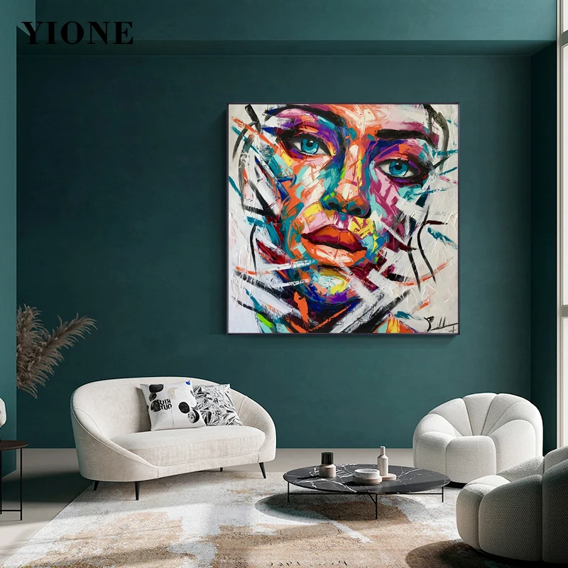 

Abstract Woman Face Oil Paintings Custom Colored Graffiti Art Figure Canvas Pictures Wall Posters and Prints Home Decoration