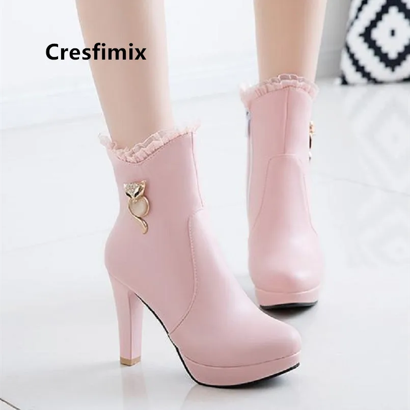 

Cresfimix damskie buty women fashion black pu leather high heel boots lady round toe autumn winter sexy party boots a6054