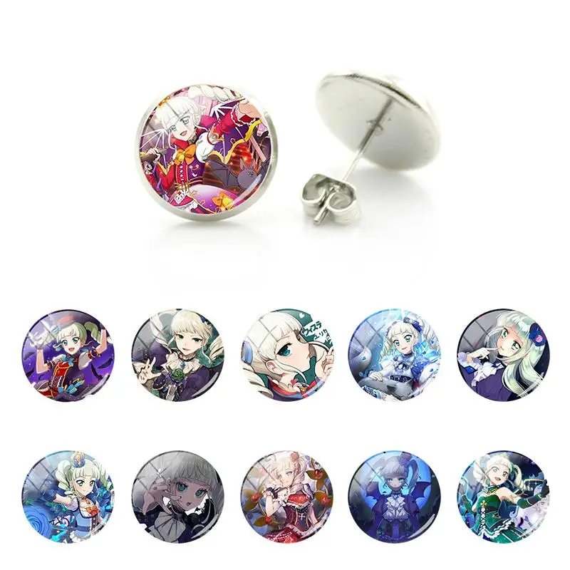 Модные серьги-гвоздики Bandai Aikatsu с рисунком кабошоном из стекла Todo Yurika подарки для