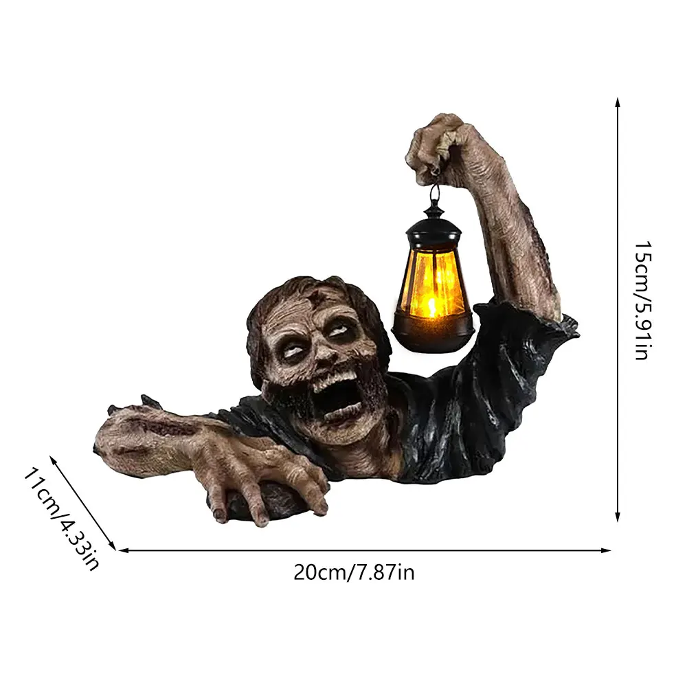 

Statues Solar Lights The Zombie with Led Lantern Resin Horror Movie Garden Halloween Dec