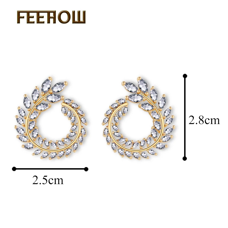 Gold Color FEEHOW, модные серьги-гвоздики с белым кубическим цирконием и камнем в виде листьев для женщин, свадебные ювелирные изделия, заводская цена, FWEP455 - Окраска металла: Gold Color