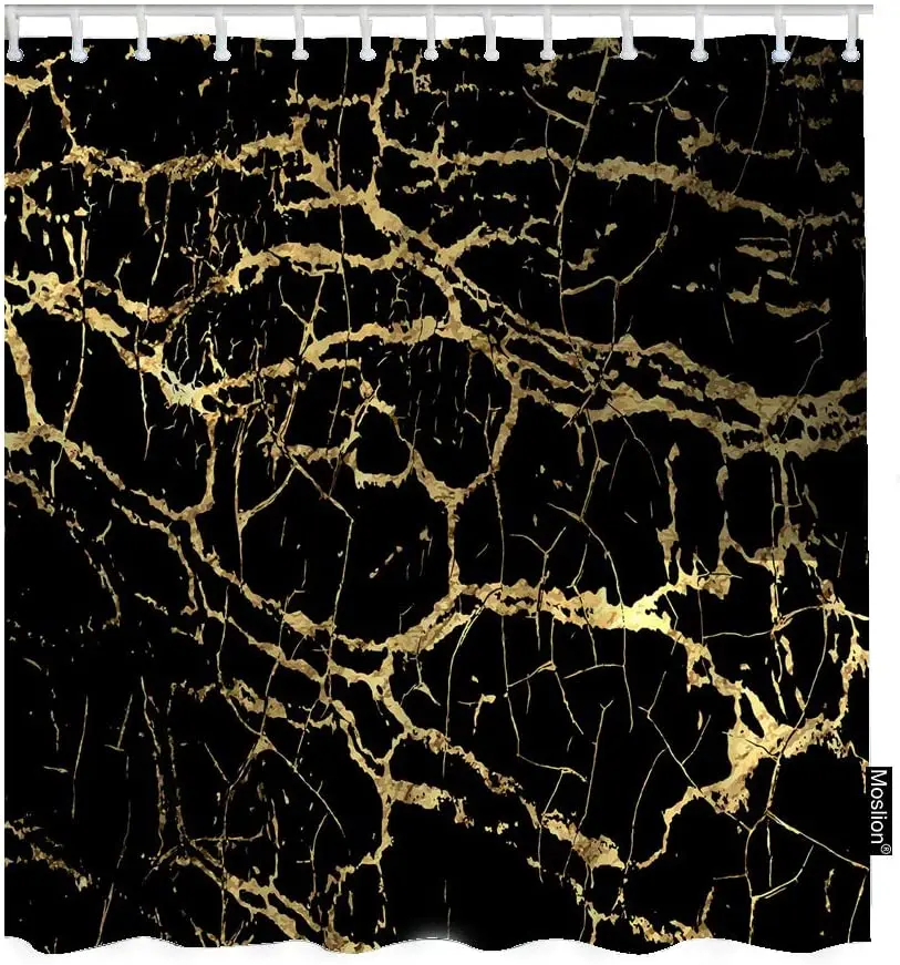

Grunge Background Abstract Art Marble Texture Modern Design Golden Black Color Funny Shower Curtain
