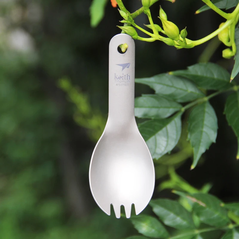 Набор столовых приборов Keith titanium Spork для кемпинга, для детей, для малышей, с короткой ручкой, Титановая Ложка, Для Путешествий, Походов, Ti5312, 13,6 г, с сумкой