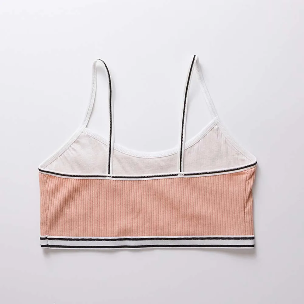 1PC Teenage Puberty Girl Sweet Candy Color Bra Underwear Striped Patchwork Thread Ribbed Wireless Bralette Vest