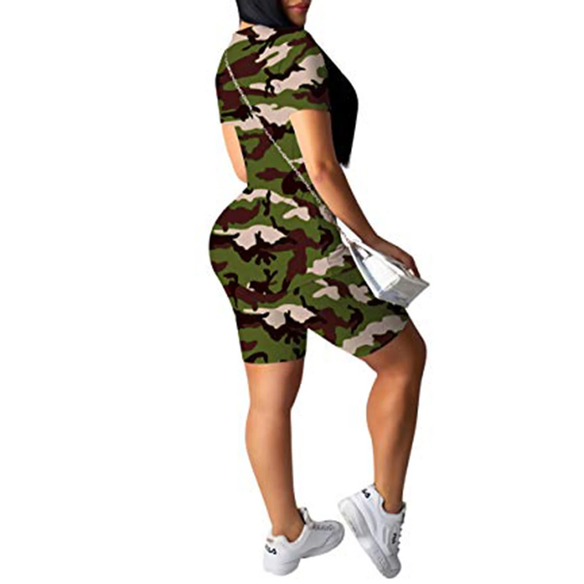 Женский спортивный костюм из 2 предметов с камуфляжным принтом футболка круглым