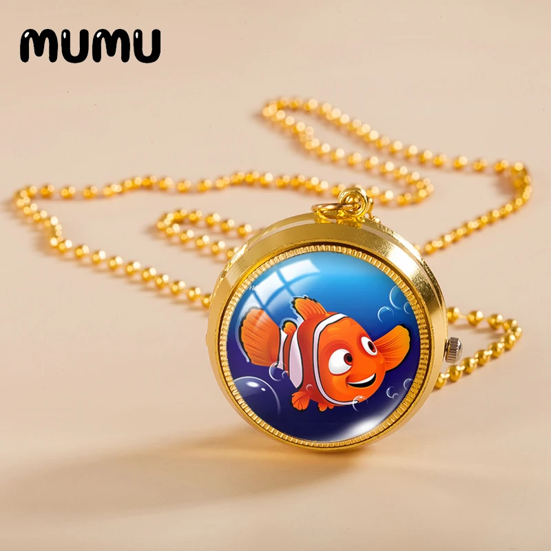 Новинка 2021 г. карманные часы в виде поисков Немо ожерелье золотого цвета