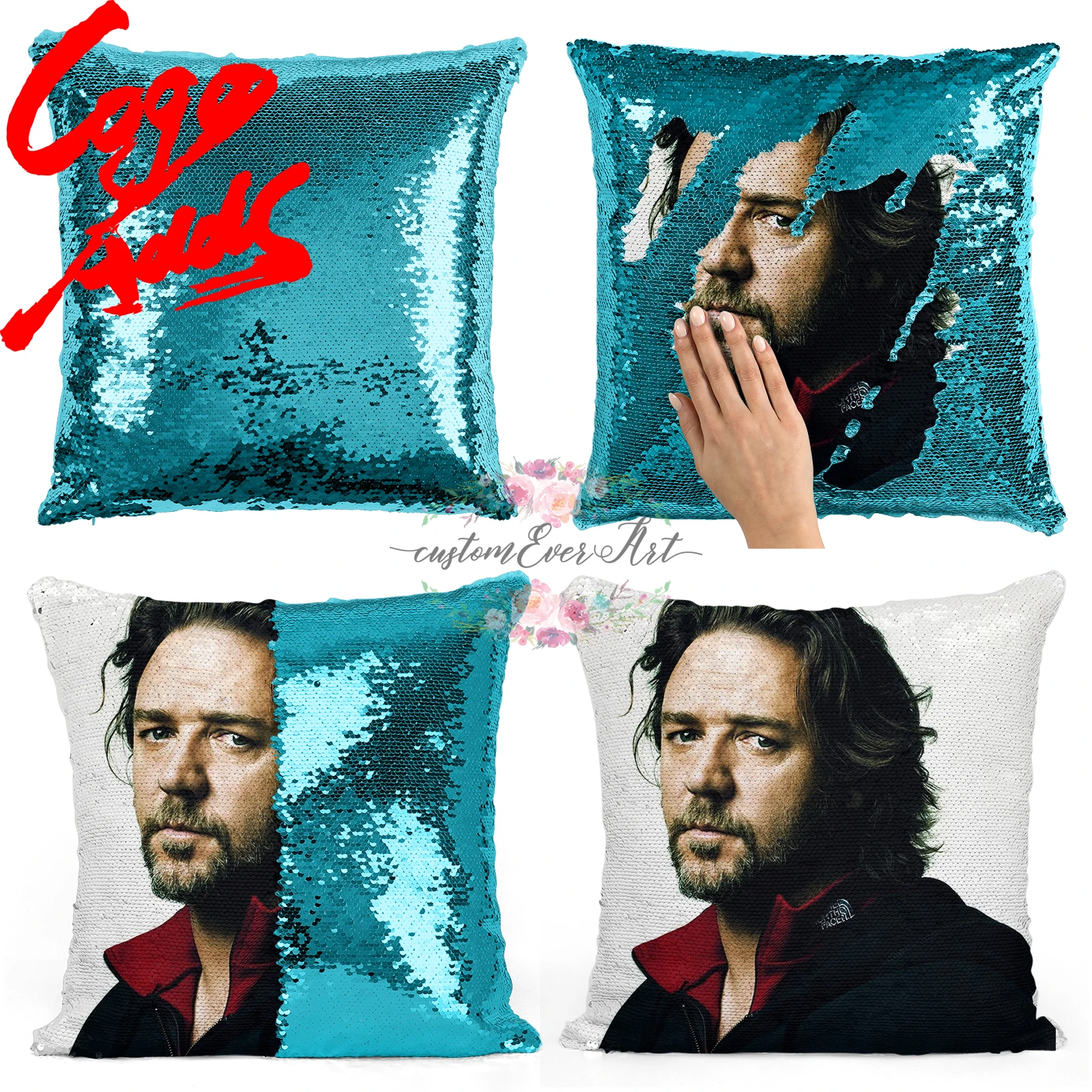 

Russell Crowe sequin pillow | sequin Pillowcase | Two color pillow | gift for her | gift for him | pillow | magic pillow