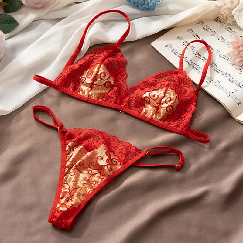 Комплект женского кружевного сексуального нижнего белья прозрачное винтажное
