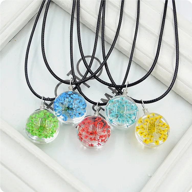 

Original Handmade Natural Dandelion Necklace and Pendant Women's Fashion Blue Transparent Crystal Pendant Clavicle Chain Jewelry