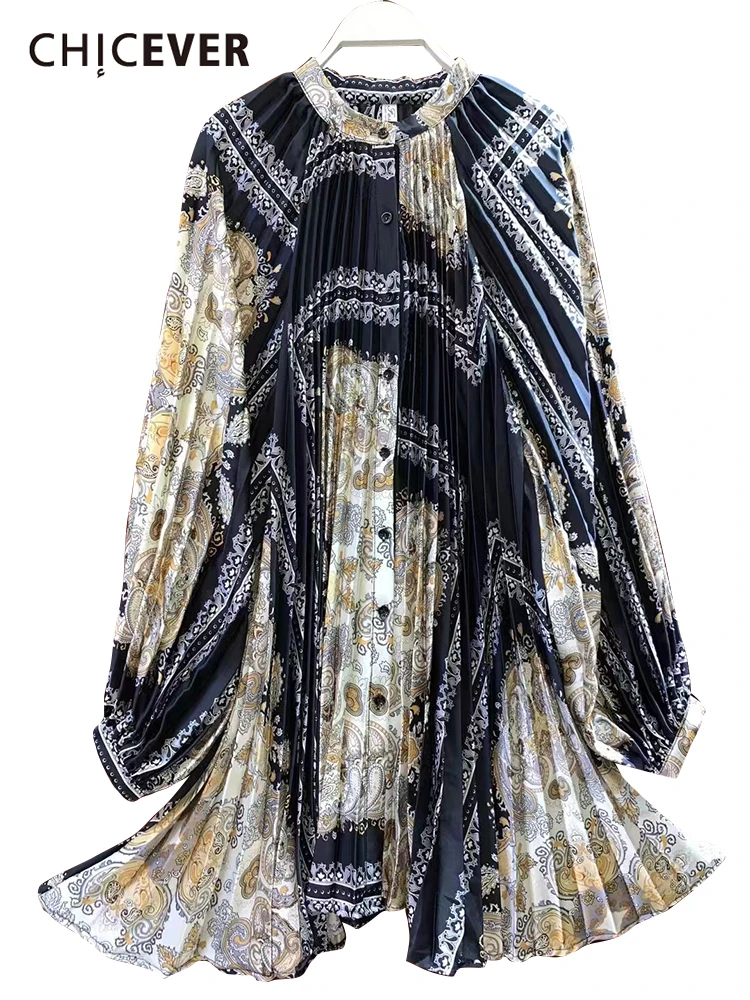 CHICEVER повседневное тонкое винтажное платье с принтом женское круглым вырезом и