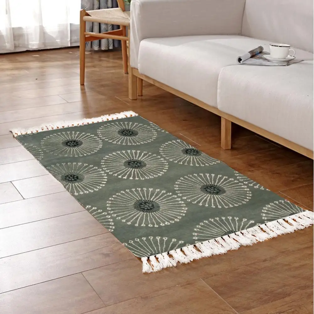 

Green Leaf Geometry Pattern Living Room Bedroom Tassel Decorative Carpet Elegant Home Rugs Rectangle Entrance Door Non-Slip Mat