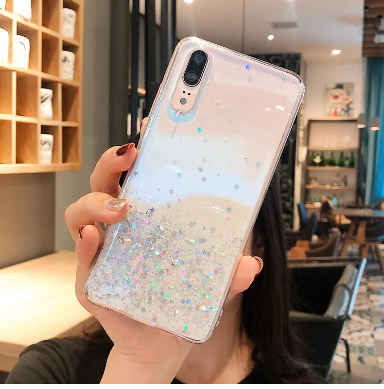 YOMILE Gradient Glitter Star Silicone Luscious Cases For Iphone 6 7 Plus 6S X XR XS MAX Transparent Shiny Soft TPU Luxury Cover |