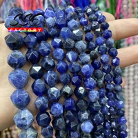 faceted natural blue sodalite stone loose spacer stone beads for jewelry making diy bracelet accessories 6 8 10 12mm 15 inches