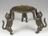 decorated handwork copper carving 3 plutus cat statue the candle holder candlestick