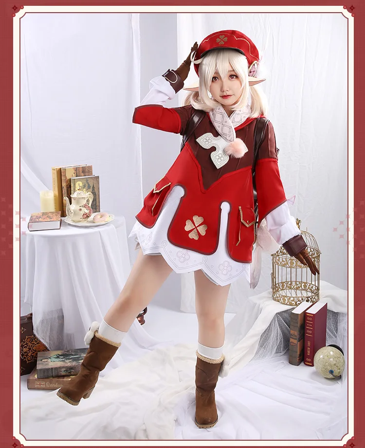 Genshin Klee Cosplay Одежда One Piece Bag Шапка Glasses Gloves Шарф Shorts Costumes Girls Game Sets Impact Project