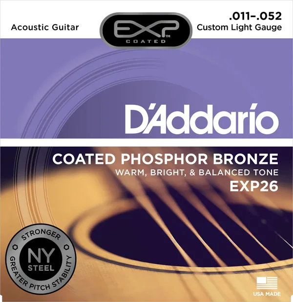 Акустические гитарные струны D'addario EXP с покрытием из фосфорной бронзы круглой