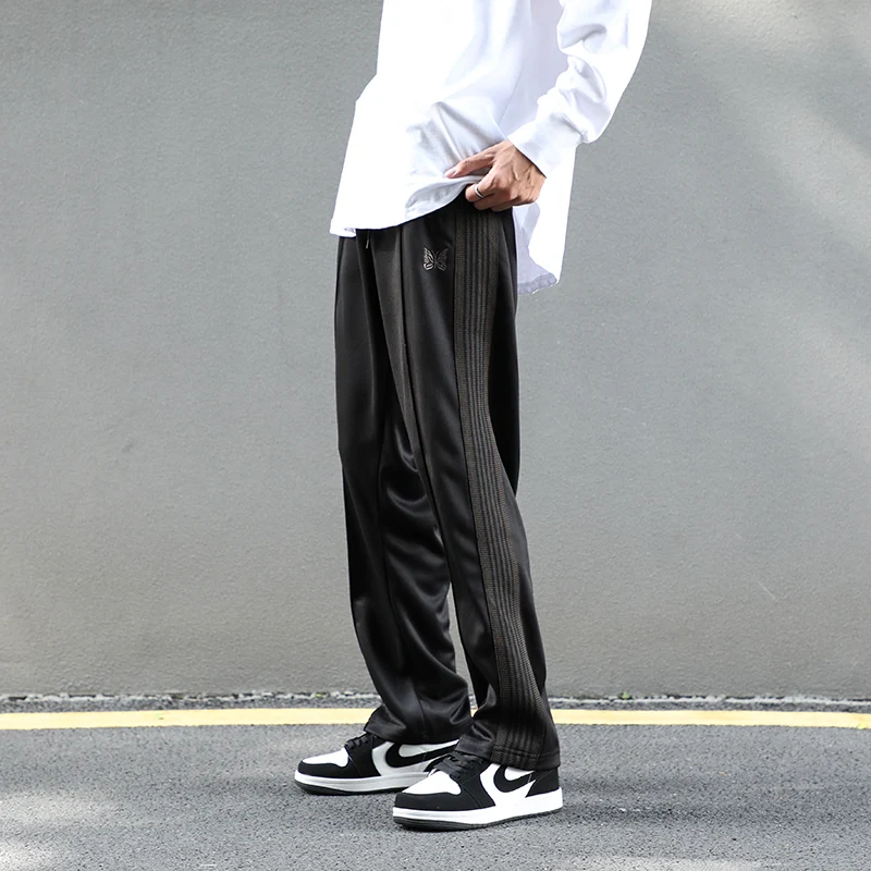 

2022 NEEDLES Butterfly Pants Straight Webbing Striped Pants Men's Casual Embroidered Sports Pants KZ734