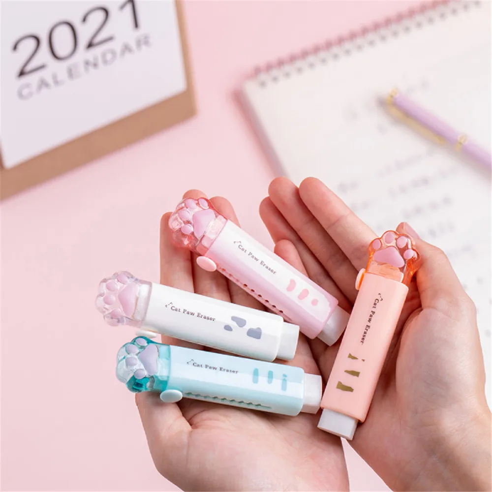 

Kawaii Replaceable Pen Shape Rubber Eraser Cat Paw Erasers Push Pull Erasers Wipe Clean Correction Tools Toys School Supplies