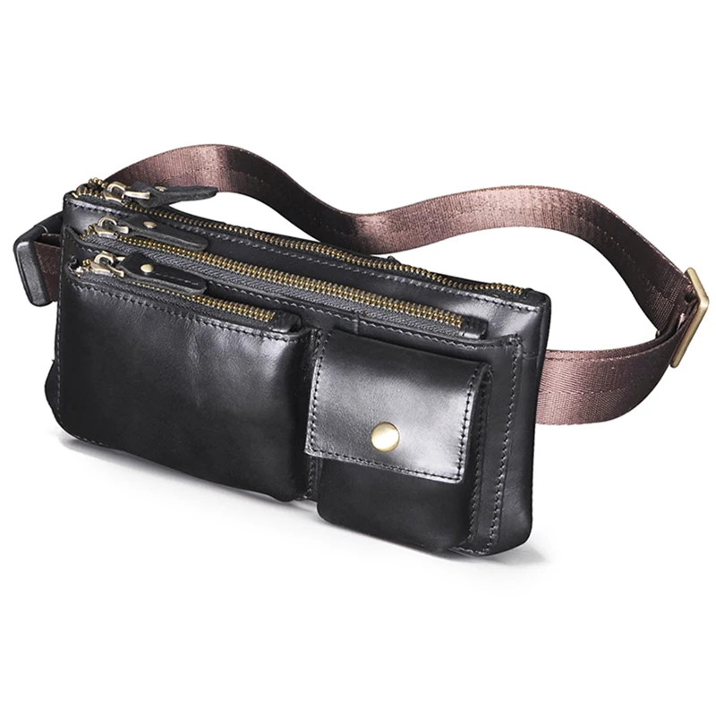 

Hot Sale Oil Wax Leather Men's Fashion Travel Fanny Waist Belt Chest Pack Sling Bag Design Bum Phone Cigarette Case Male 811-29