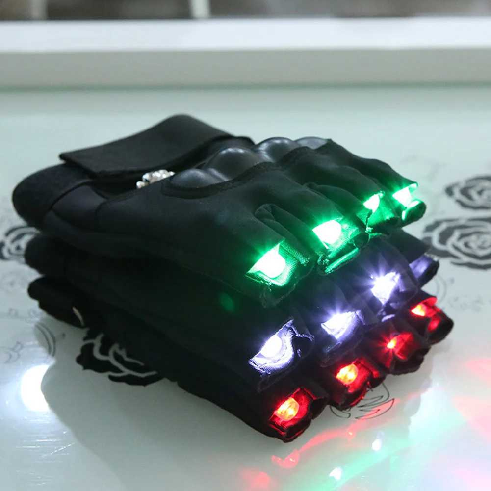 1 Pair LED Half Finger Gloves Men Women Motorcycle Outdoor MTB Road Bike Cycling Sports Fishing Laser Glowing Stage Gloves