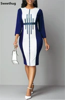spring autumn dress women 2019 casual slim striped print office bodycon dresses elegant sexy split long party dress
