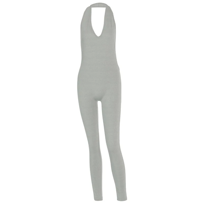

European and American women's clothing 2021 spring and summer new sexy open back sports Jumpsuit women's trousers peach hips