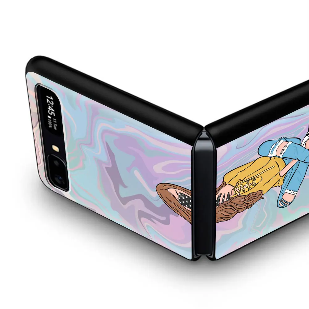 

Phone Case Cover for Samsung Galaxy Z Flip Black Hard Capa Cover for Samsung Z Flip 5G Fall Coque Shell Locomotive Girl