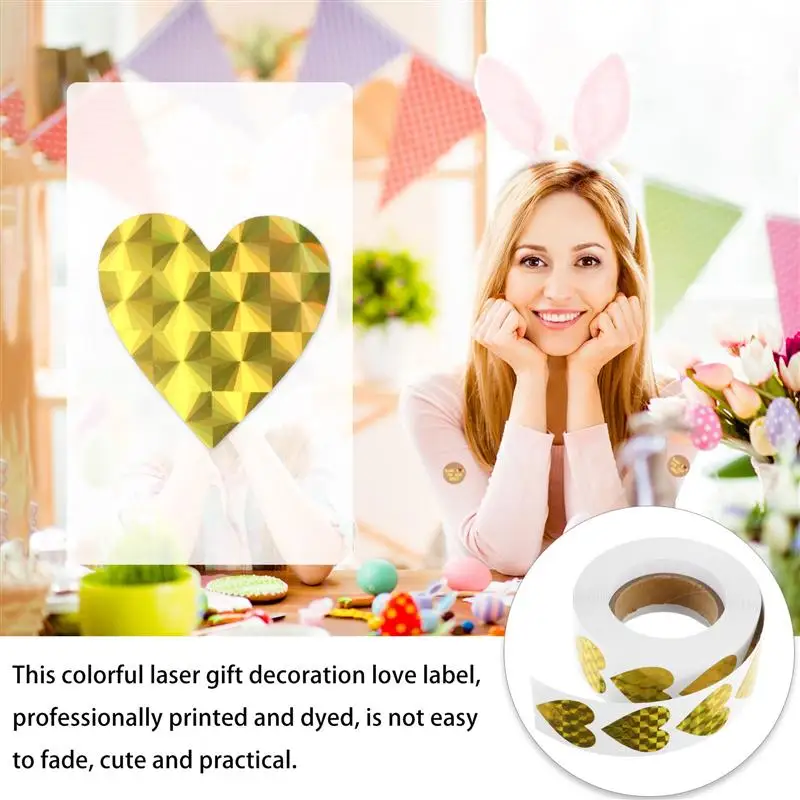 

1 Roll of Colored Heart Stickers Adhesive Label Stickers Gift Bag Sealing Labels