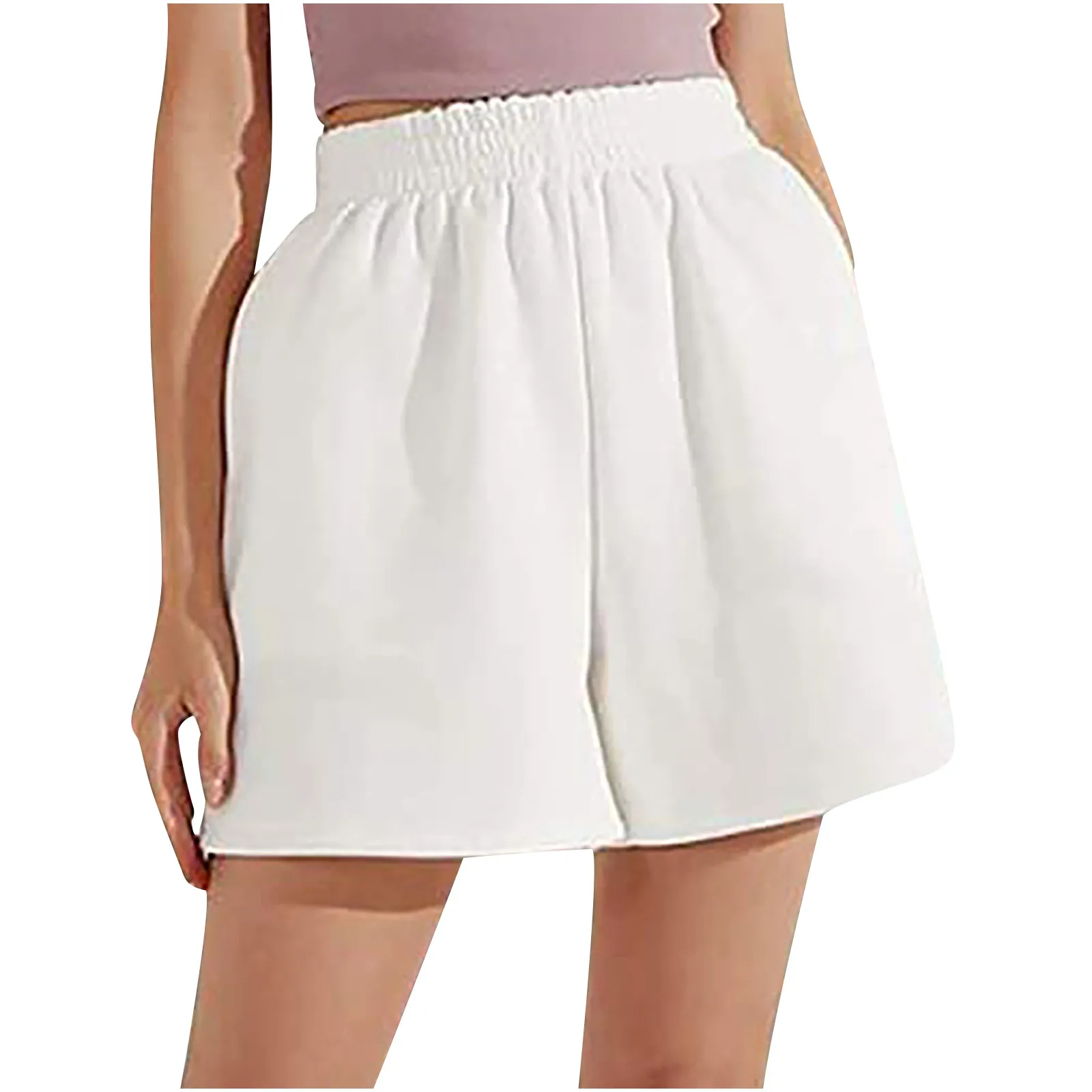 

Fashion Women's Ladies Casual Elastic Waist Loose Pockets Solid Shorts Pants Womens Fashion Black Shorts Verano 2021 Mujer