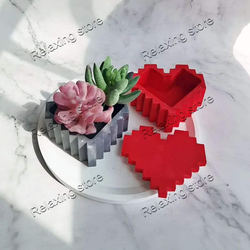Geometrische Liebe Herz Epoxy Harz Lagerung Box Formen Mini Beton Zement Blumentopf Silikon Form