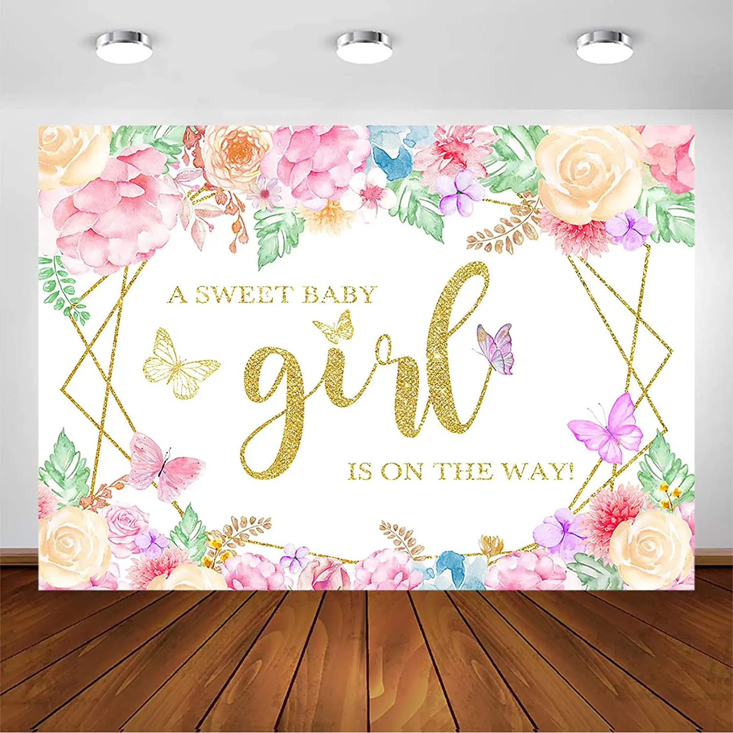 Garden Butterfly Backdrop for Girl Princess Baby Shower Butterfly Floral Pink Gold Party Decoration Photography Background