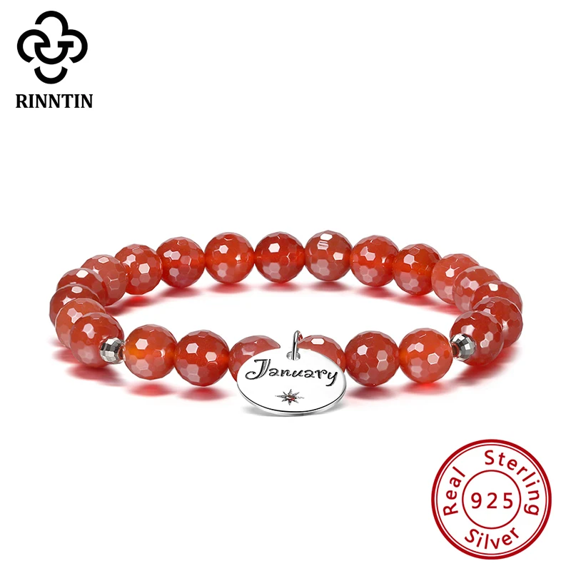 

Браслет Rinntin с красным агатом для женщин и мужчин, 8 мм, браслеты с бусинами из натурального камня, браслеты с бусинами рейки из серебра 925 про...
