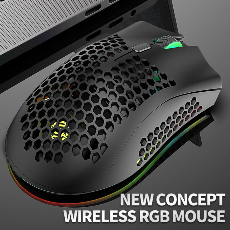 2020 новая 2 4 GHz беспроводная мышь полый 1600DPI USB перезаряжаемая сотовая RGB BM600