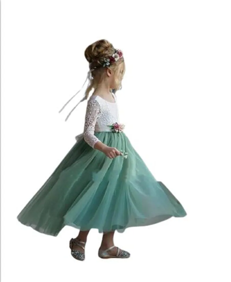 

2022 свадебное платье для девочек, цветочное искусственное кружево, трапециевидный рукав, украшение, длина по щиколотку, вечерние платья