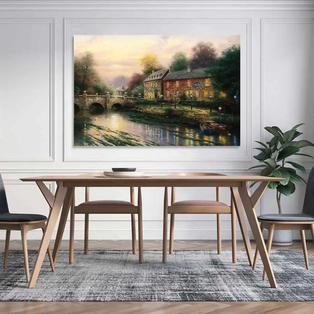 

Landscape oil painting-River house poster living room decoration painting canvas wall art living room