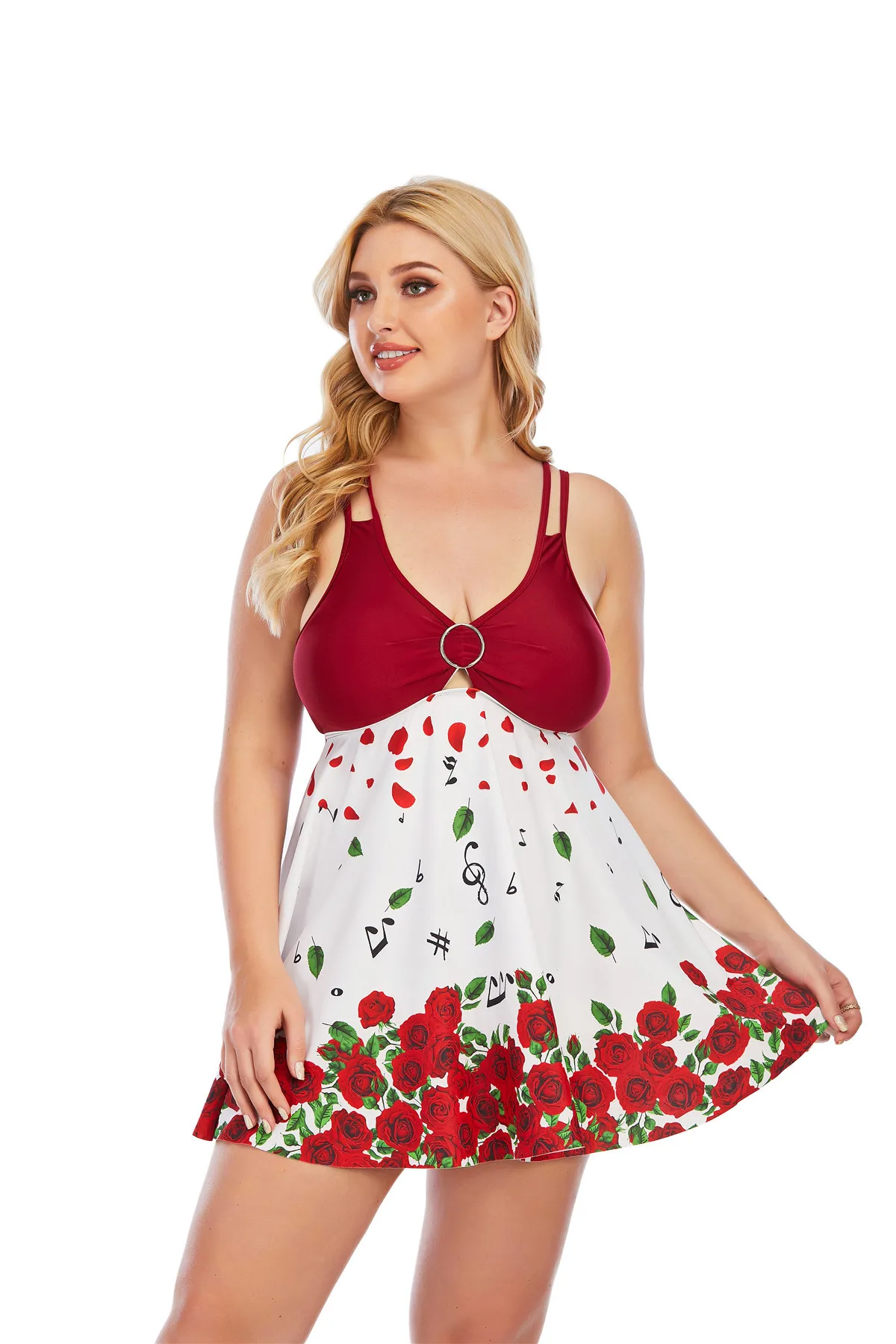 

Женский купальник с большим бюстом, большого размера XL2XL3XL4XL5XL, с чашкой Холтер и открытой спиной, лидер продаж, весенний наряд, юбка, пляжная ...